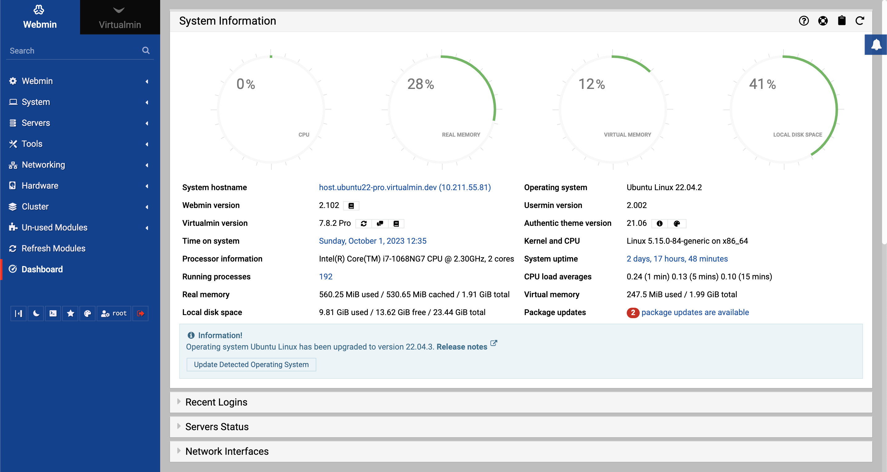 Webmin - Server Dashboard MGMT